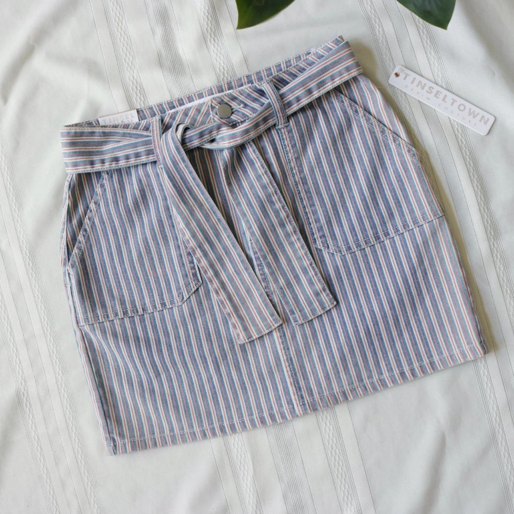 Striped denim mini skirt